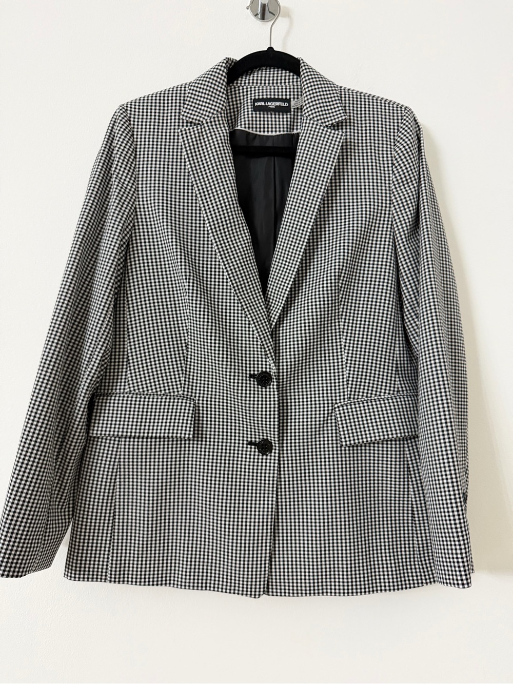 Karl Lagerfeld Black & White Houndstooth Tailored Blazer